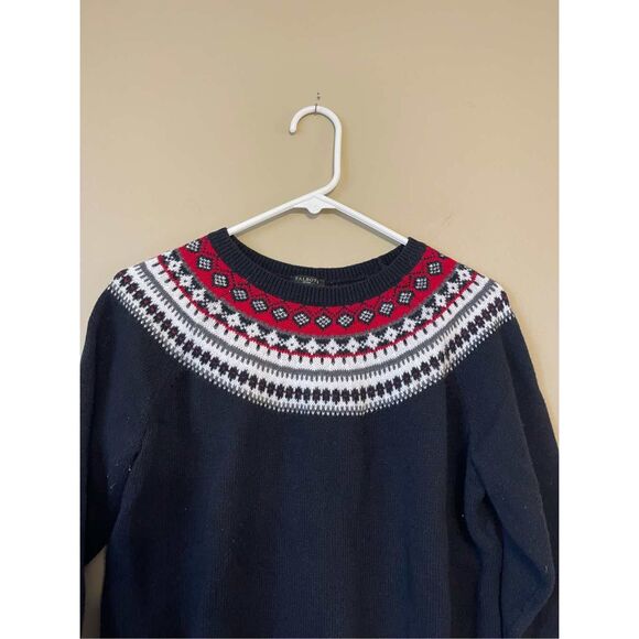 Talbots Women’s Black, Red, & White Fair Isle Lambswool Blend Crewneck Sweater P - Picture 3 of 8
